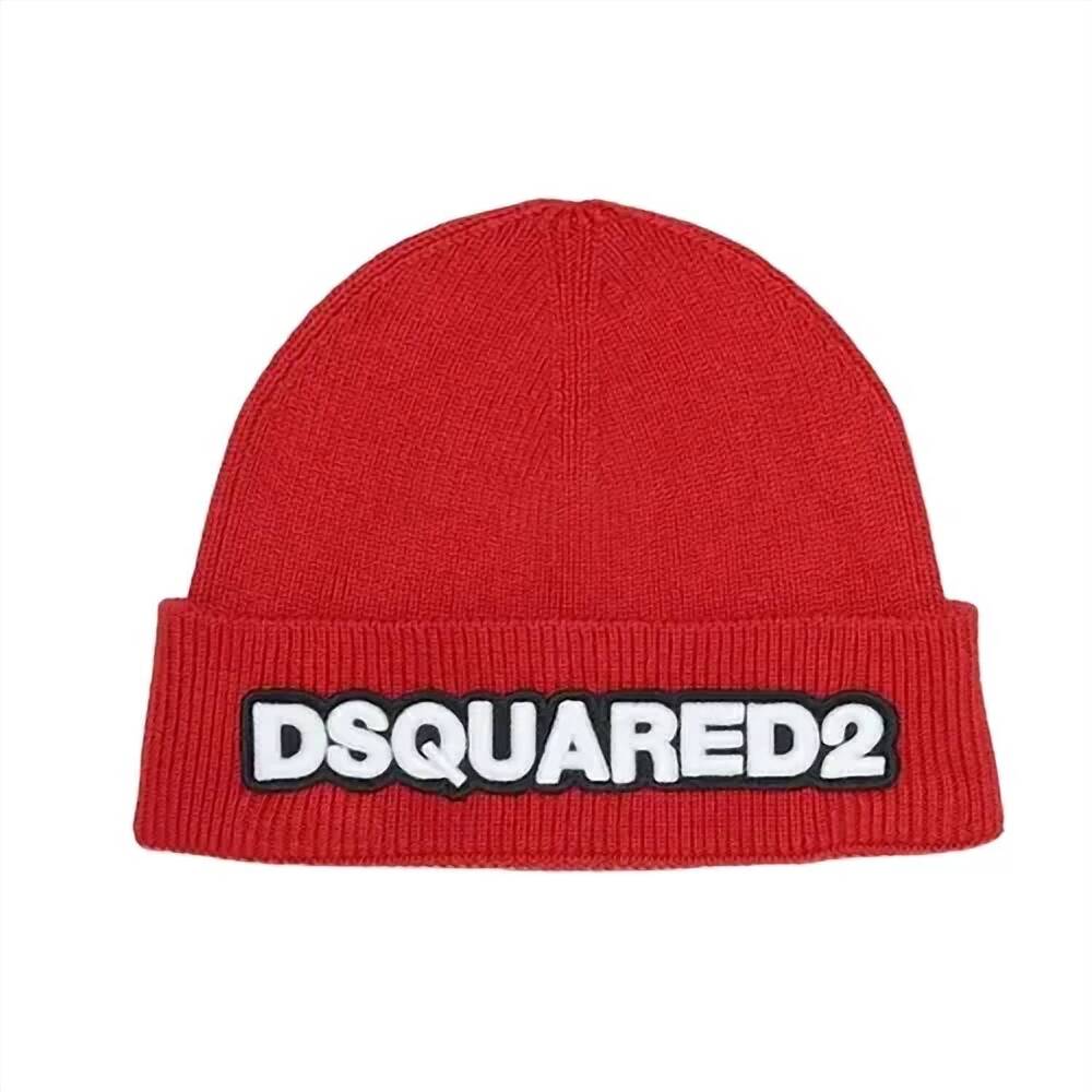 NEW DSQUARED2 kids ribbed knit hat in red